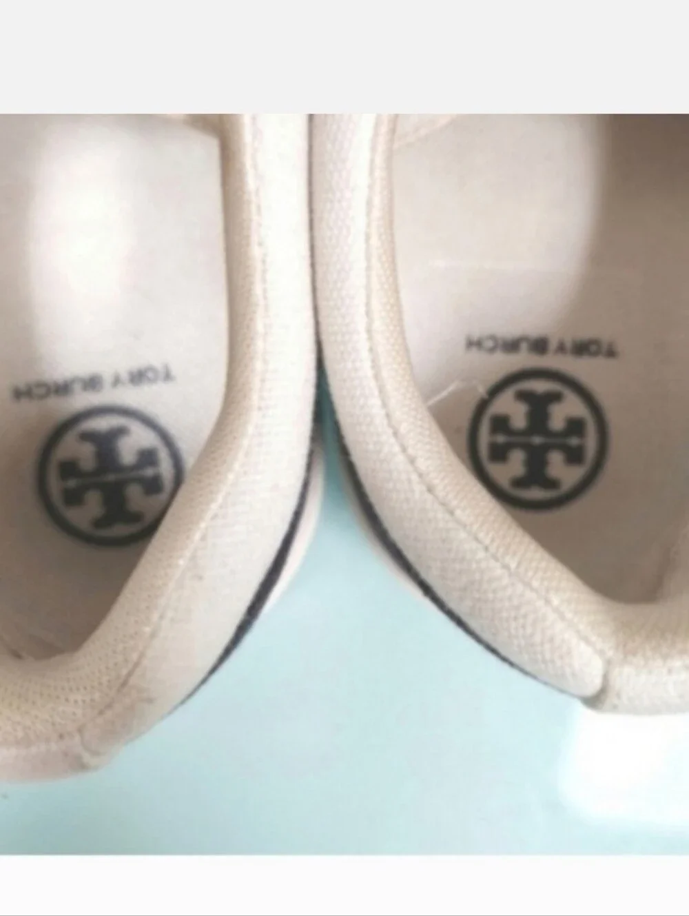 Tory Burch White and Navy Canvas Low-Top Sneakers